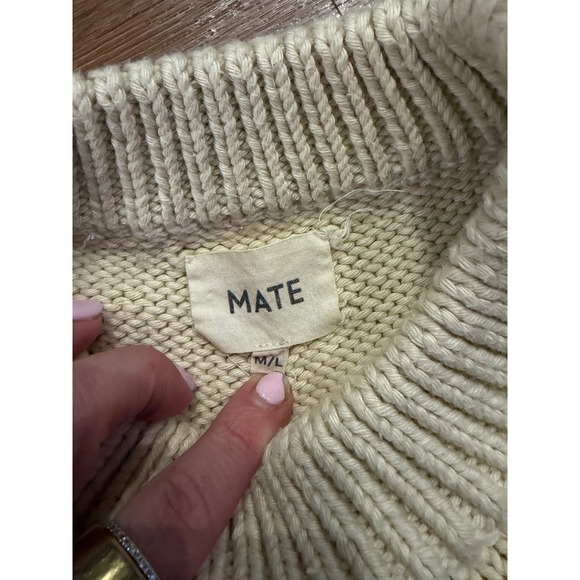 MATE The Label Cream Organic Cotton Knit Sweater Minimalist Cozy Sustainable M/L - Picture 3 of 4